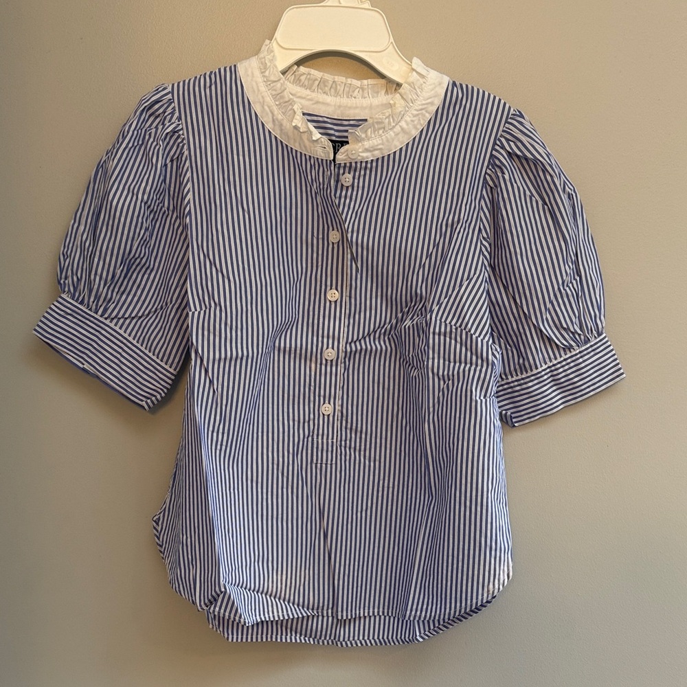 J Crew Blue Striped Women’s Shirt with White Trim